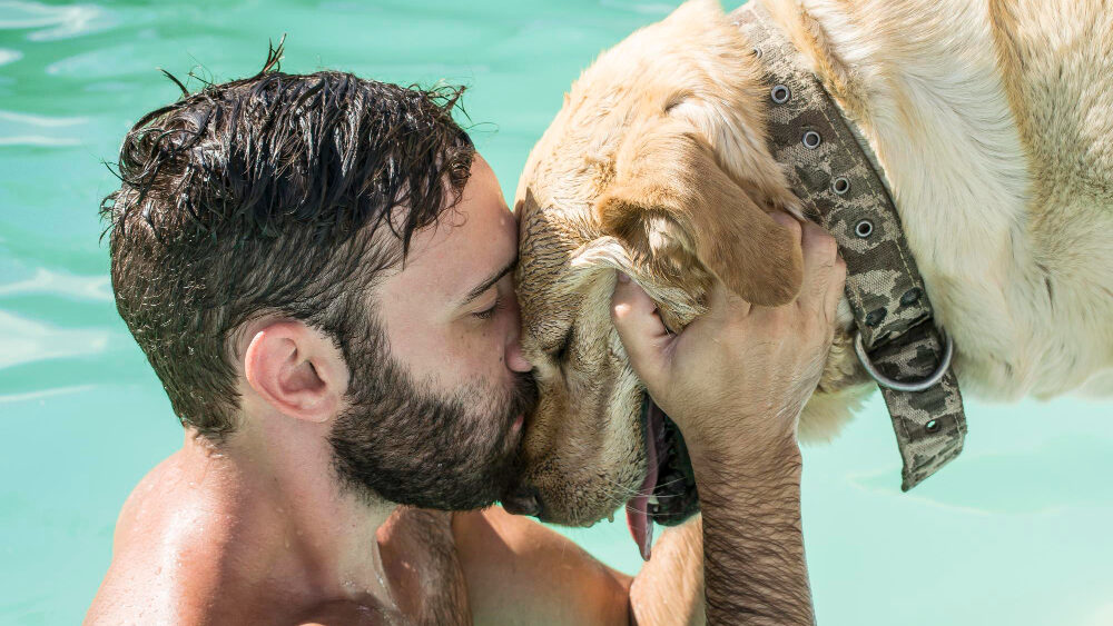 homem-com-seu-cachorro-golden-retriever-na-piscina